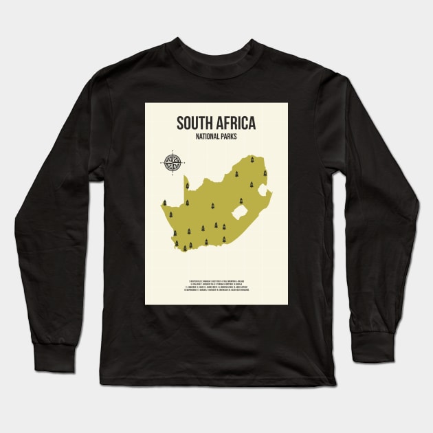 South Africa All National Parks on a Map Travel Poster Long Sleeve T-Shirt by jornvanhezik